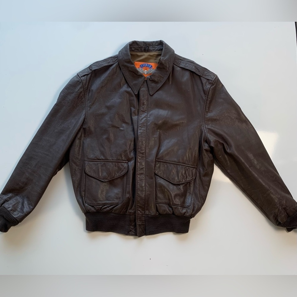 Vtg Cooper Jacket Men 46L Brown Type A2 Flight Bomber Goat Leather Military Coat